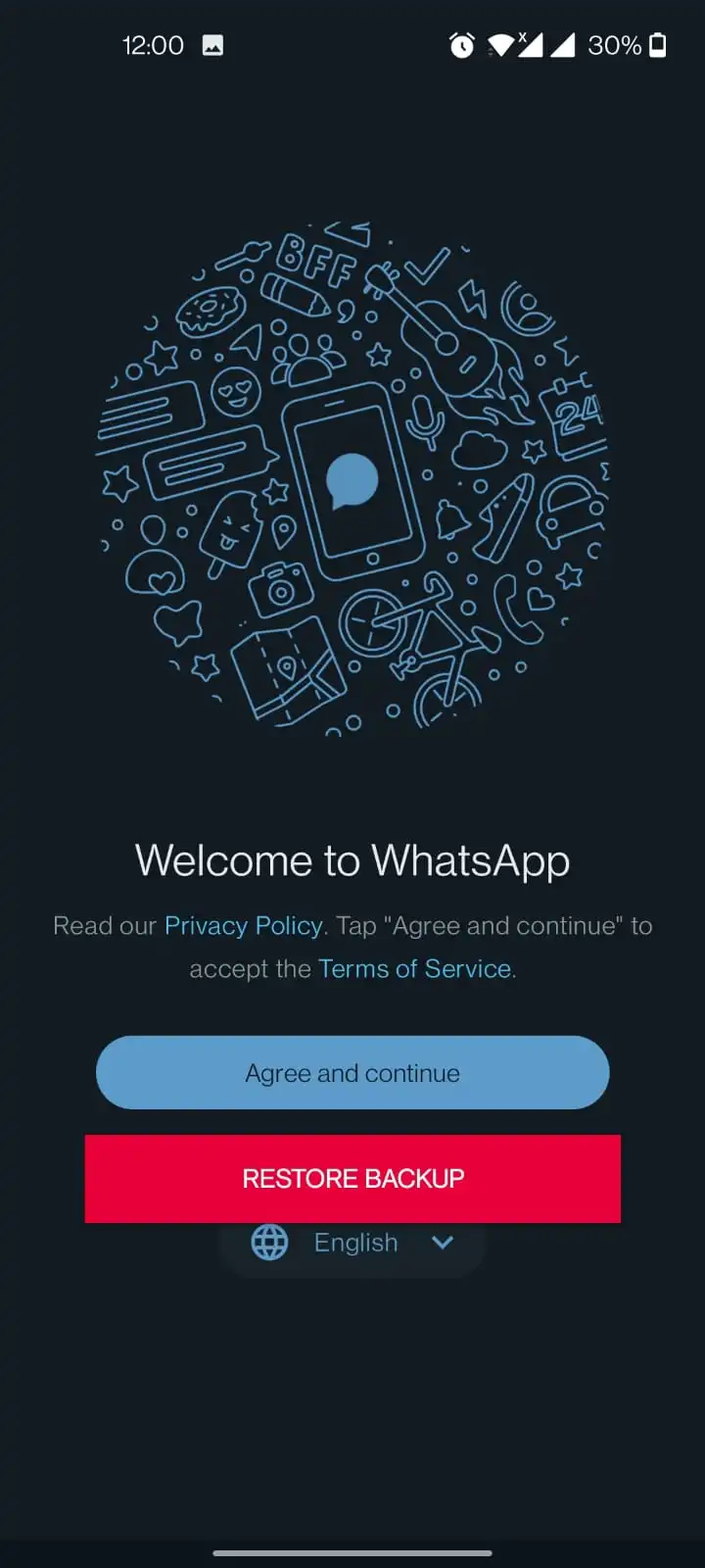 Blue WhatsApp Welcome Screen